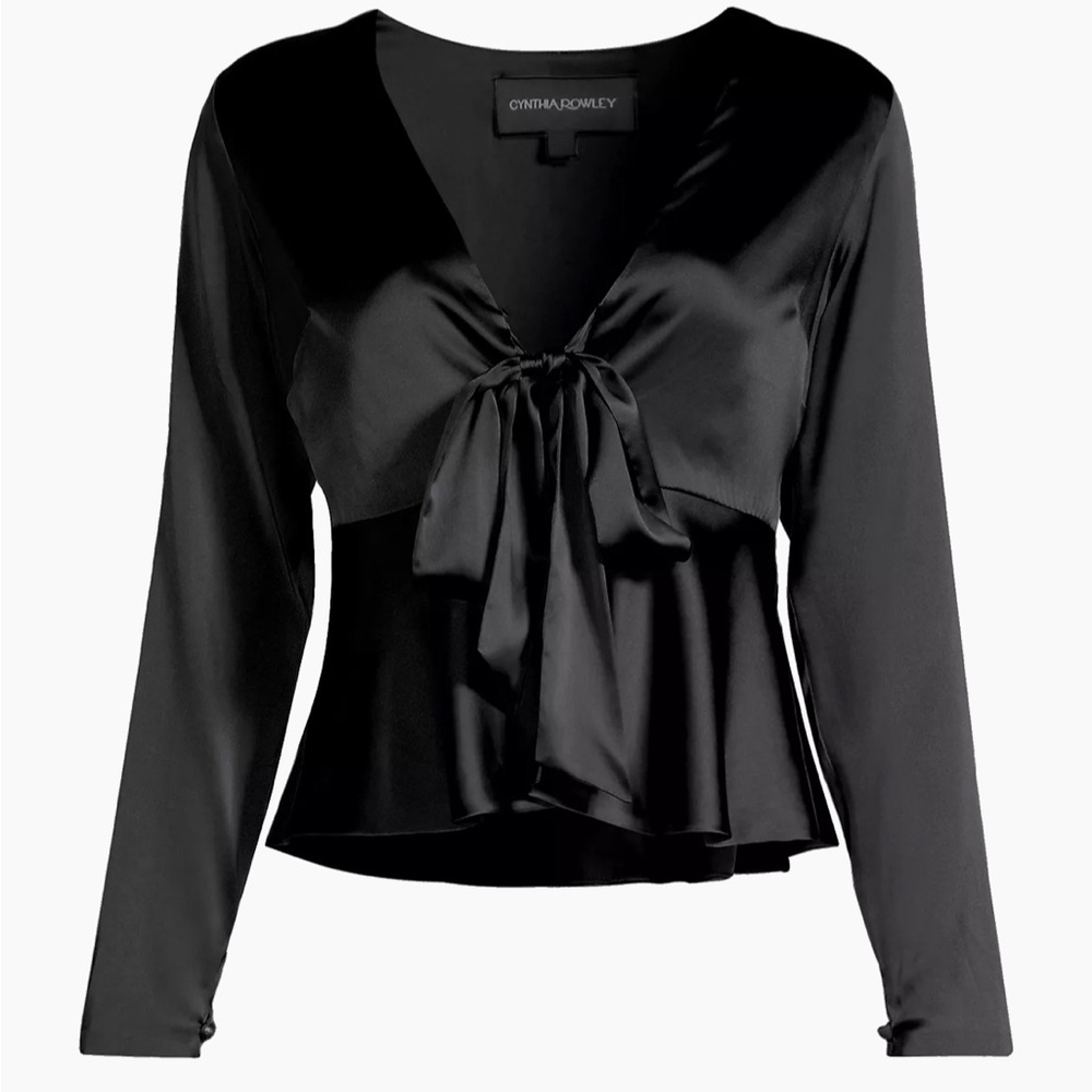 Cynthia Rowley Silk Tie-Front Long-Sleeve Blouse NWT